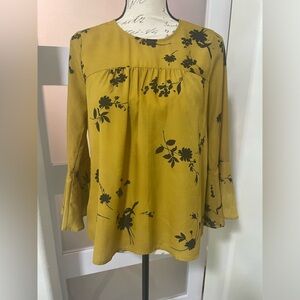 Women's Joie Awilda Cameo Floral Mustard Blouse SZ XS EUC